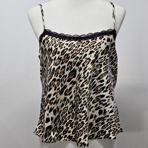 Moa Moa Leopard Print Satin Lace Trim Cami Tank Top Animal Print Size M Y2K